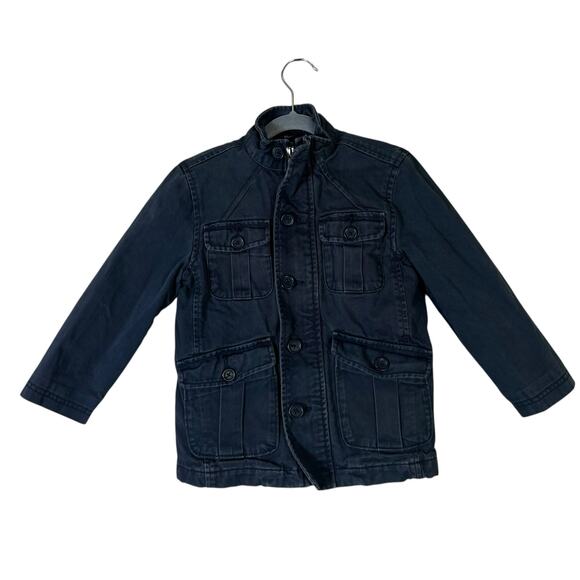 GapKids Utility Jacket Boys XS Navy Blue Military Cargo Full Zip 100% Cotton - Picture 2 of 7